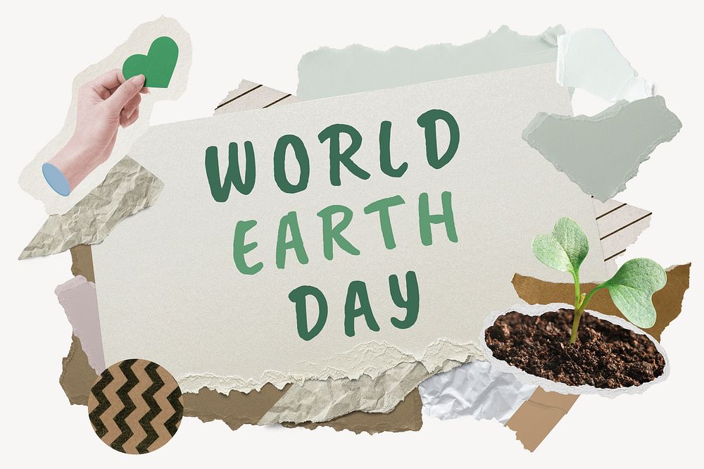 World Earth Day word typography, environment aesthetic paper collage