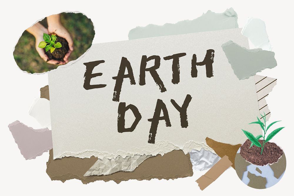 EARTH DAY word typography, environment aesthetic paper collage