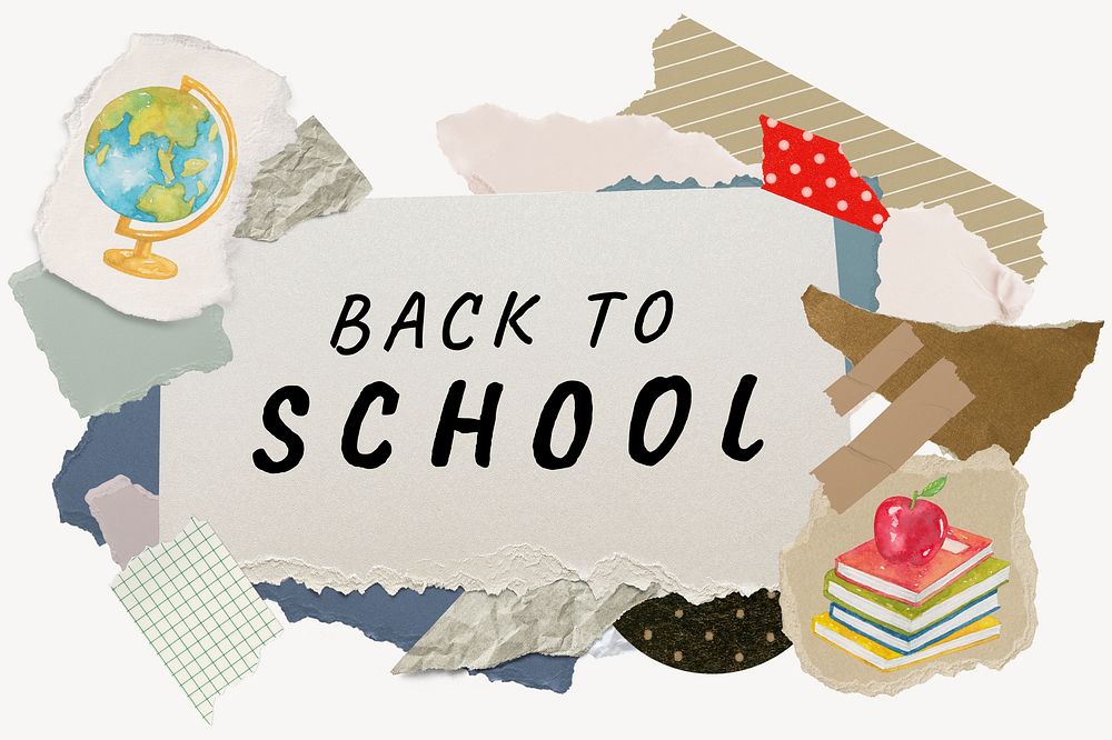 Back to school word typography, education aesthetic paper collage psd