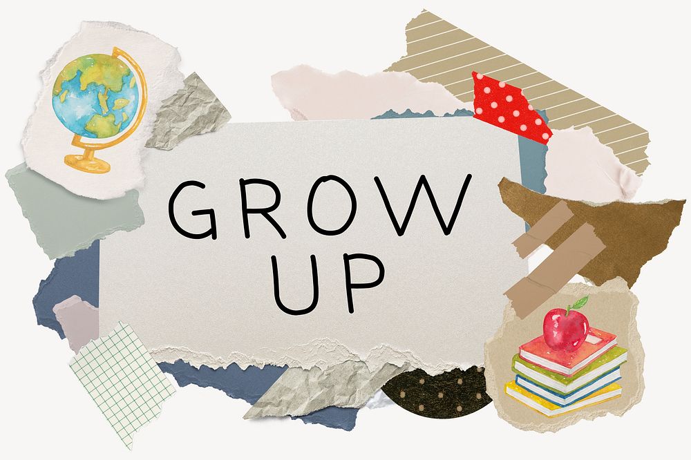 Grow up word typography, education aesthetic paper collage