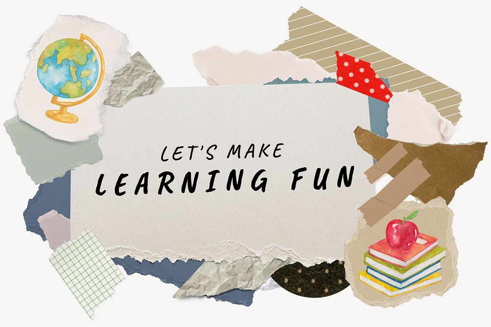Let's make learning fun word typography, education aesthetic paper collage