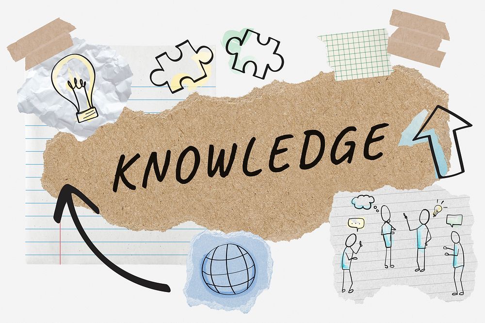 Knowledge word typography, business doodle, paper collage