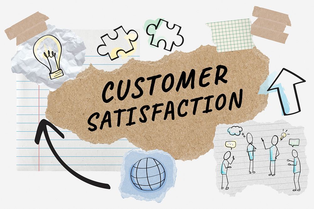 Customer satisfaction word typography, business doodle, paper collage