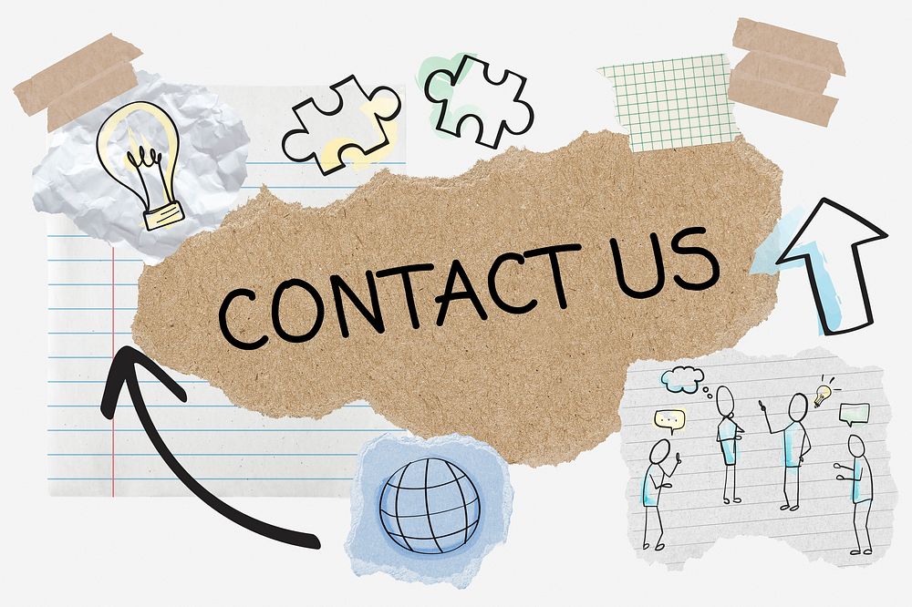 Contact us word typography, business doodle, paper collage