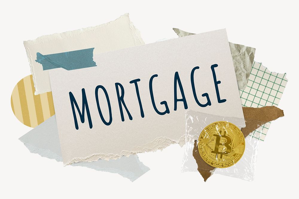 Mortgage word typography, finance aesthetic paper collage
