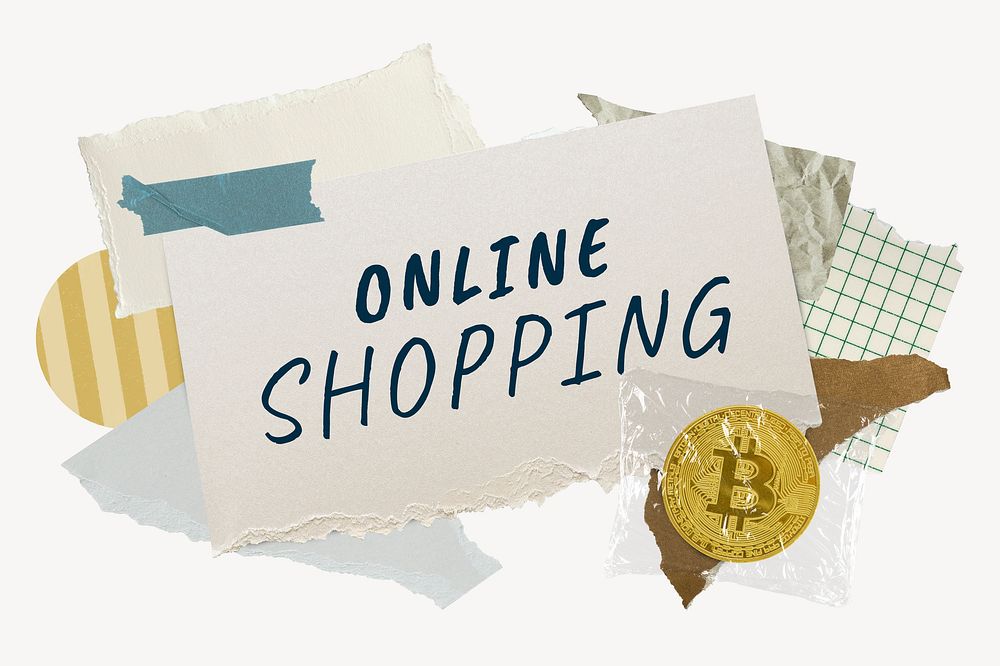 Online shopping word typography, finance aesthetic paper collage