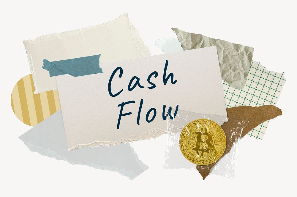 Cash flow word typography, finance aesthetic paper collage psd