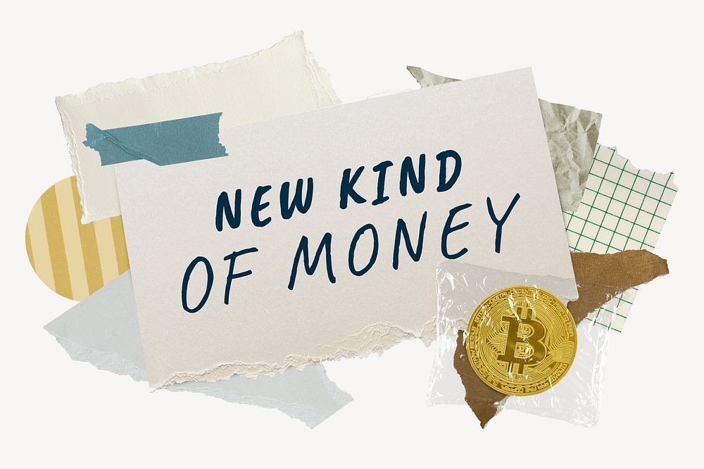 New kind of money word typography, finance aesthetic paper collage
