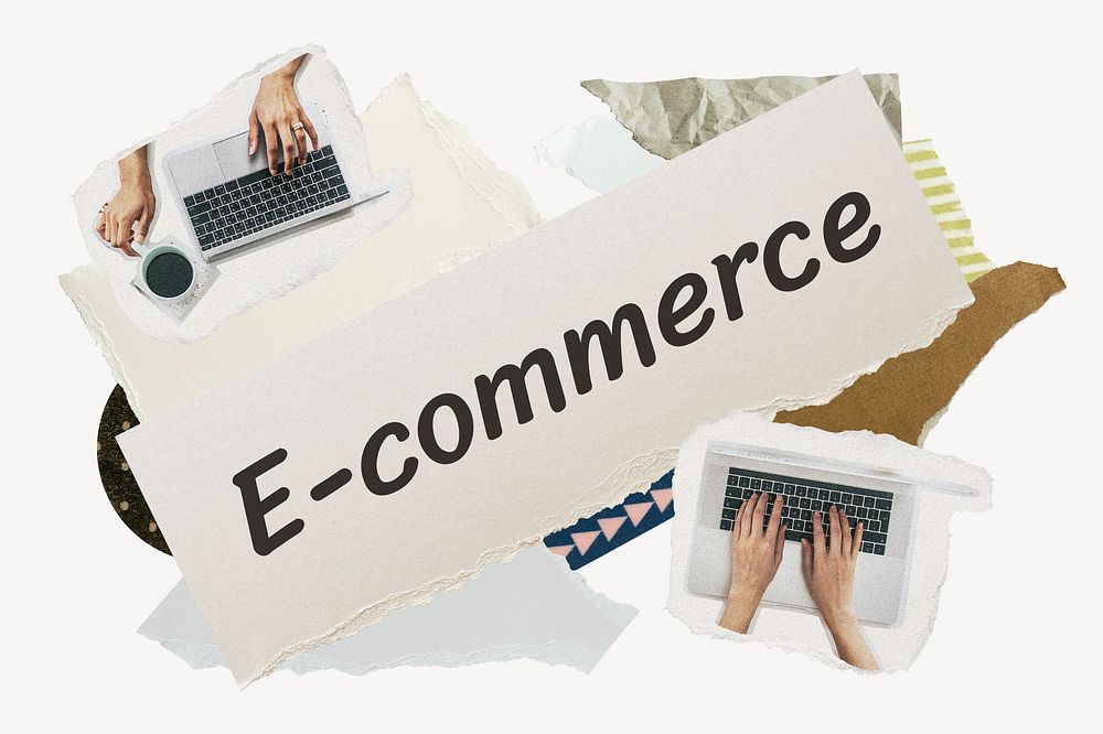 E-commerce word typography, business aesthetic paper collage