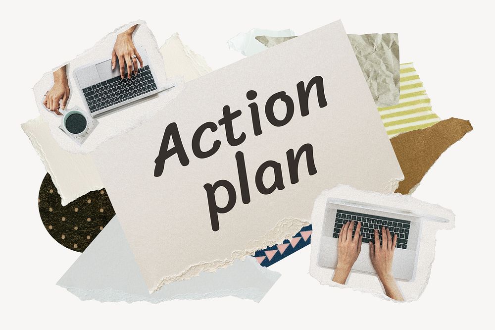 Action plan word typography, business aesthetic paper collage