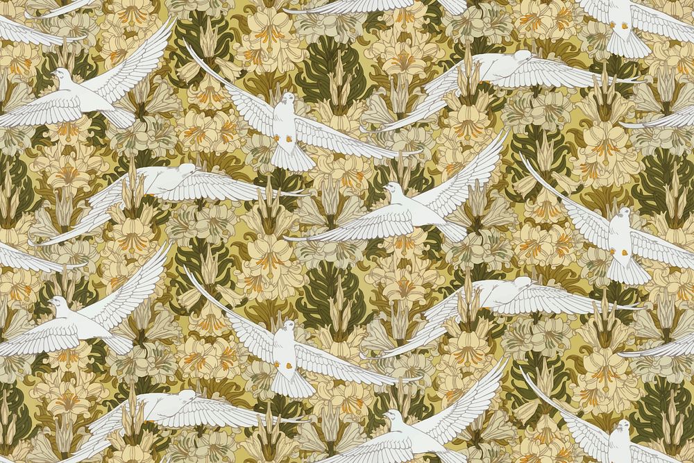 Flying doves pattern background, vintage animal, Maurice Pillard Verneuil artwork remixed by rawpixel vector