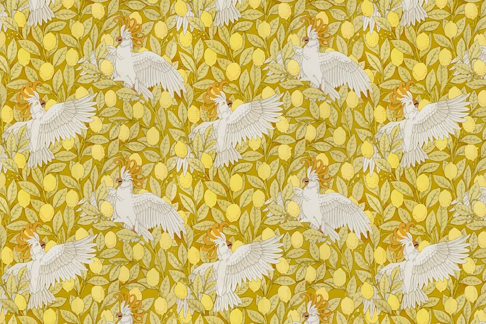 Cockatoos lemon pattern background, famous Maurice Pillard Verneuil artwork remixed by rawpixel vector