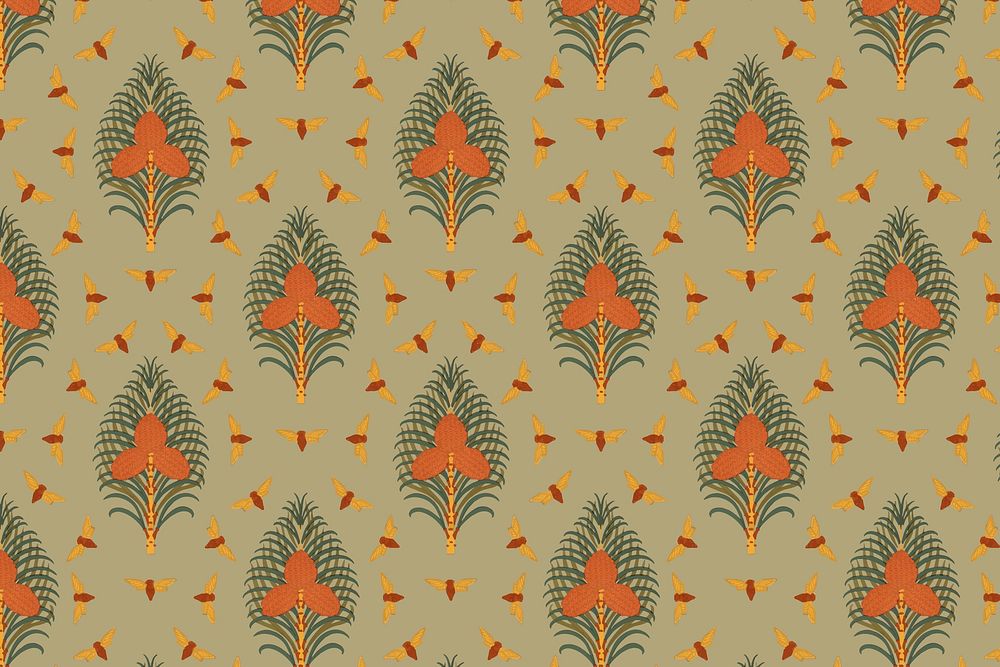 Tropical tree pattern background, vintage art deco, Maurice Pillard Verneuil artwork remixed by rawpixel vector