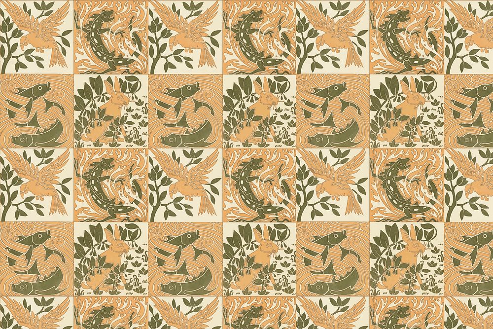 Exotic animal pattern background, Maurice Pillard Verneuil artwork remixed by rawpixel vector