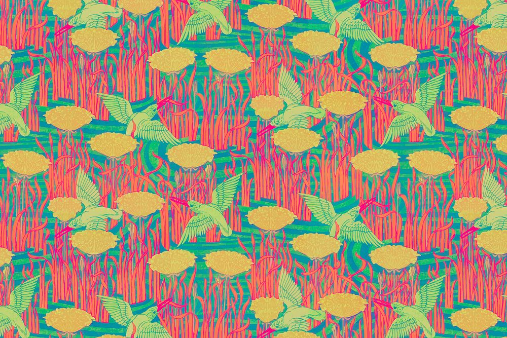 Birds, flower pattern background, colorful nature, Maurice Pillard Verneuil artwork remixed by rawpixel vector