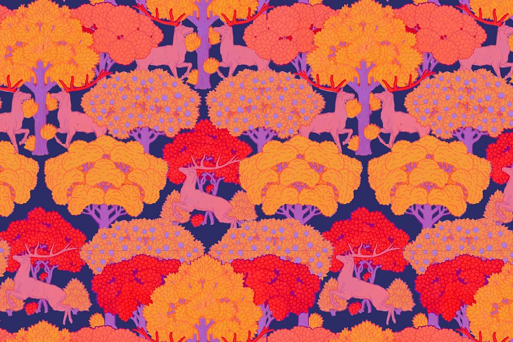 Colorful forest pattern background, vintage animal, Maurice Pillard Verneuil artwork remixed by rawpixel vector