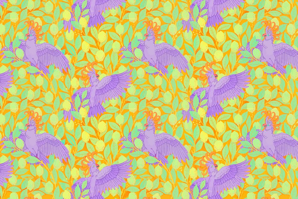 Colorful cockatoos pattern background, vintage animal, Maurice Pillard Verneuil artwork remixed by rawpixel vector