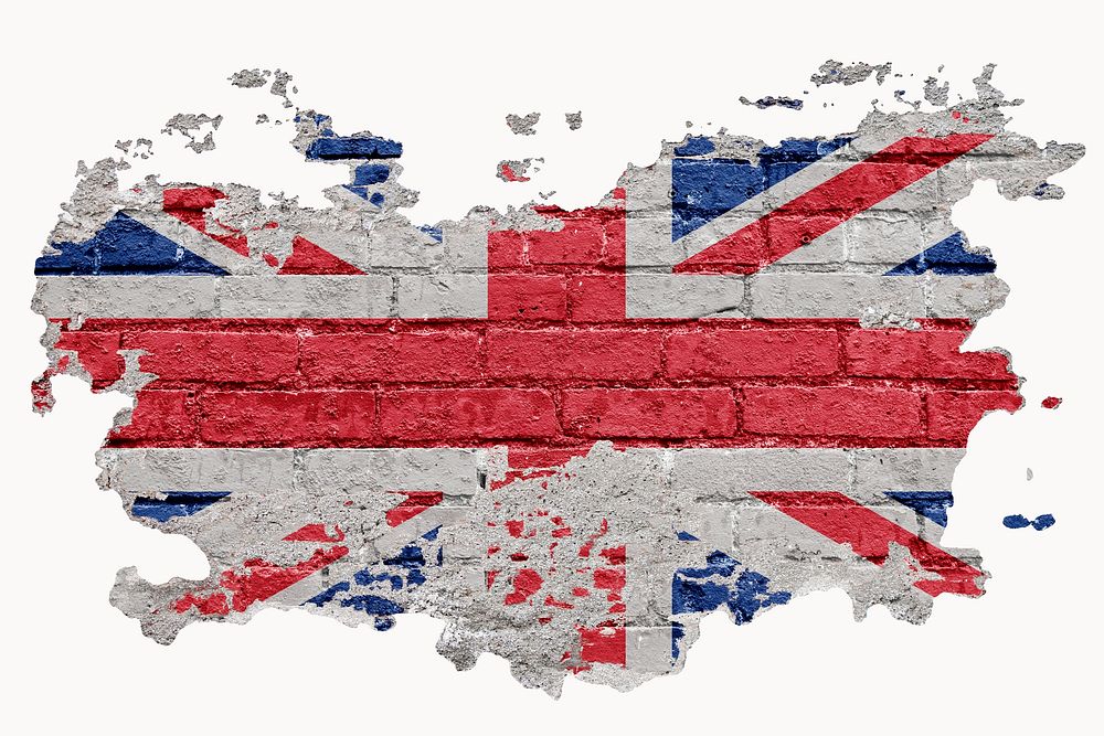 Brick wall mockup, United Kingdom flag psd