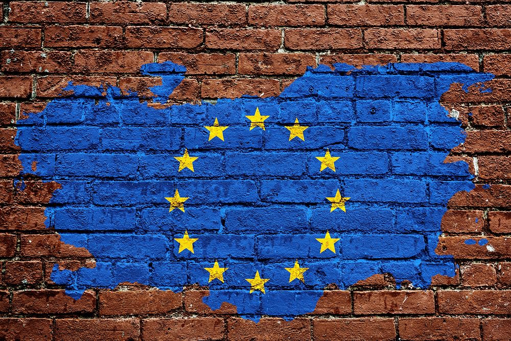 EU flag brick wall graphic