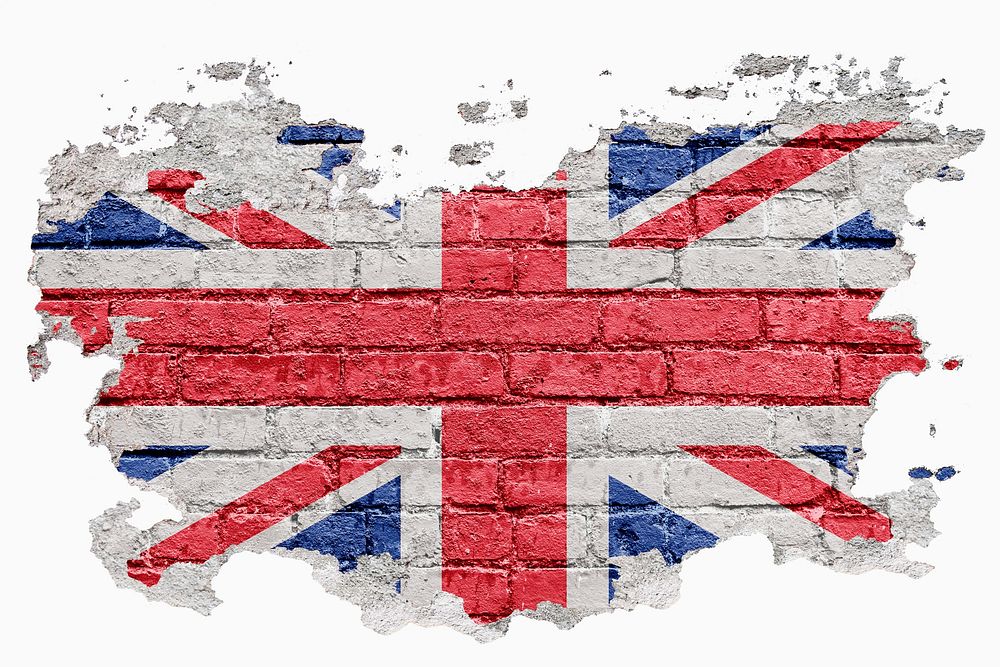 Brick wall mockup, United Kingdom flag psd