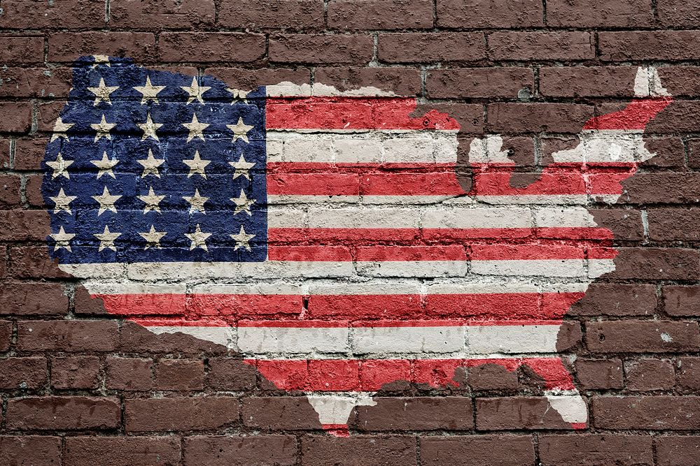 American flag brick wall graphic Free Photo rawpixel