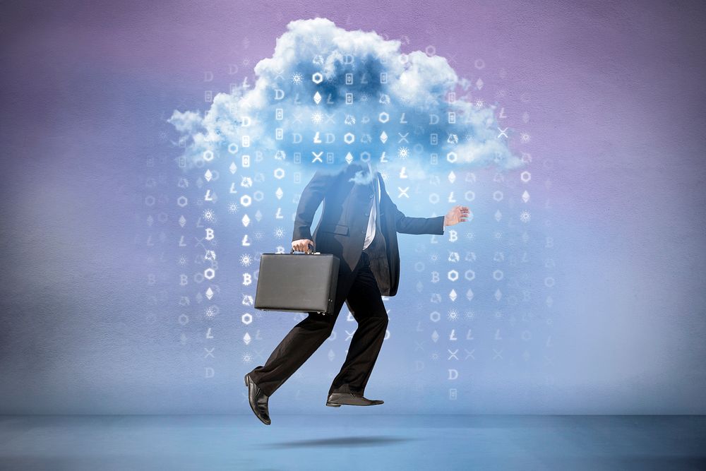 Cloud head businessman background, surreal design