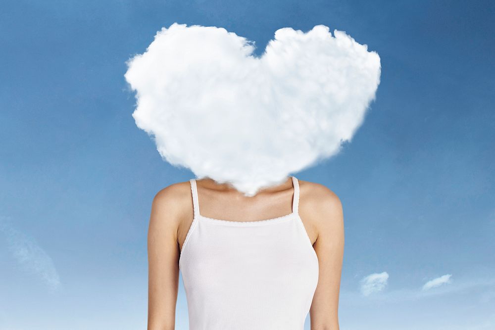 Cloud head collage element, surreal woman psd