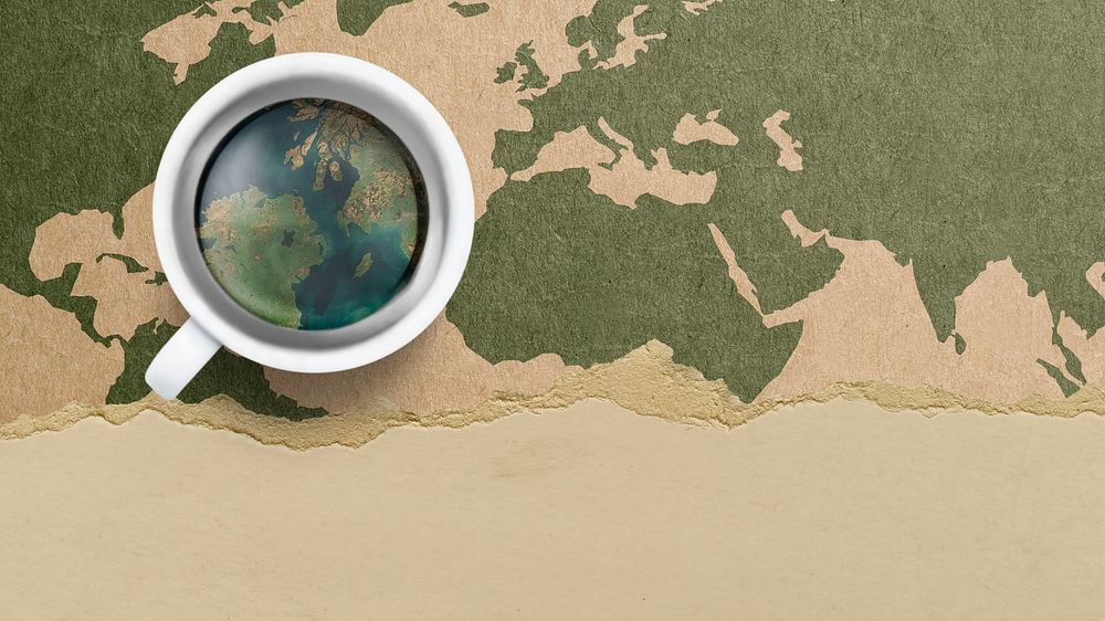 Green planet desktop wallpaper, craft paper background, world map, remixed media design