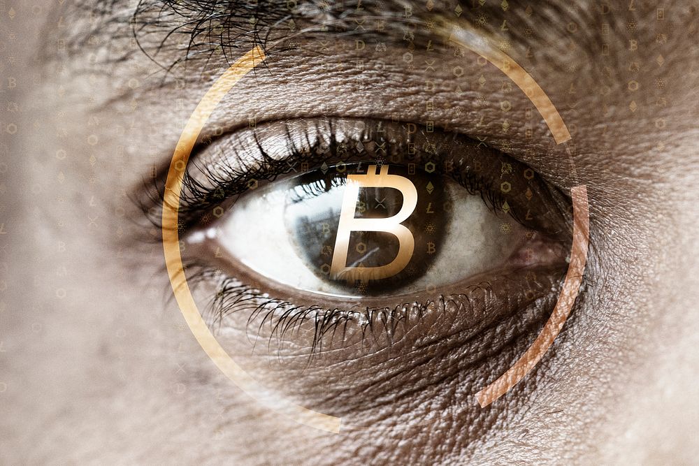 Bitcoin eye background, remixed media design