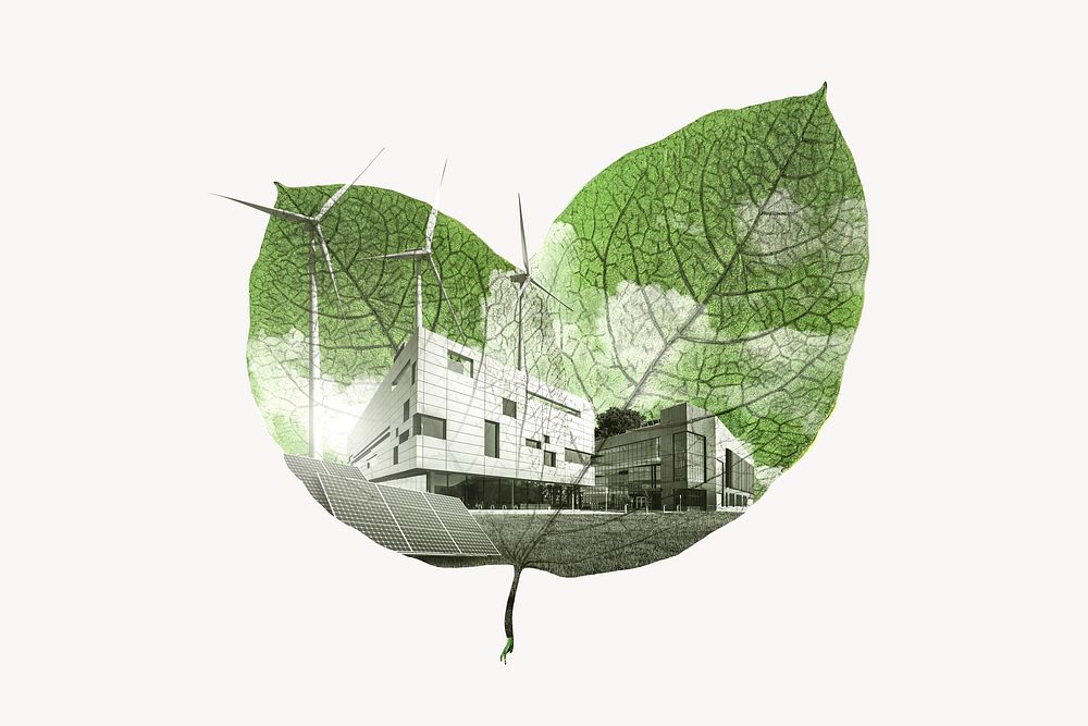 Air quality background, leaf shape, environment, remixed media design