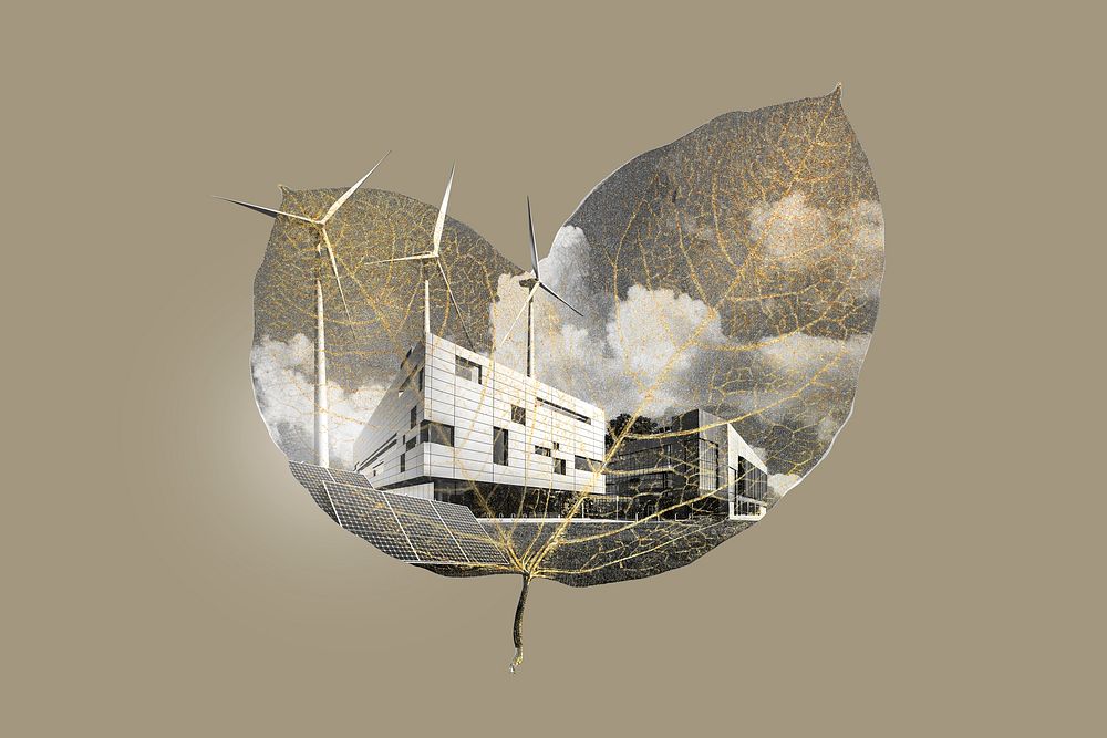 Air pollution background, leaf shape, environment, remixed media design