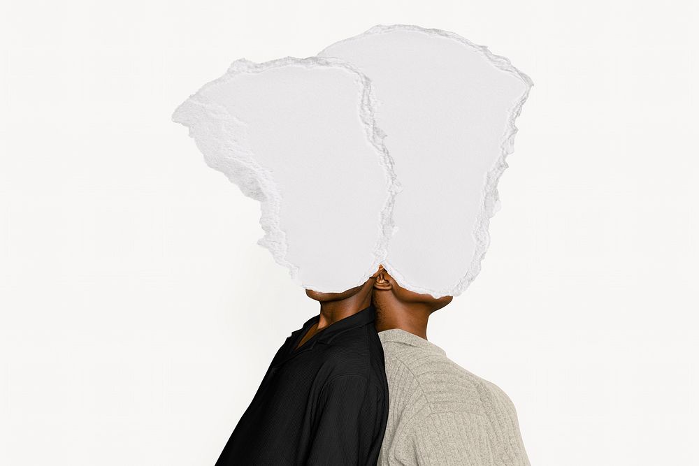 Torn paper, people head background, remixed media design