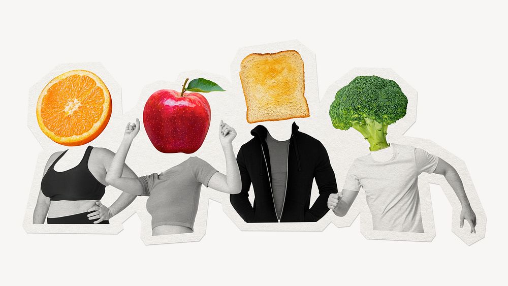 Breakfast head people, healthy food remixed media