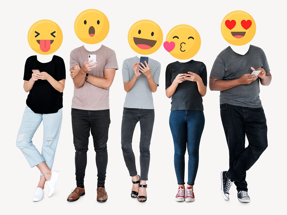 Emoticon people, social media addict remixed media psd