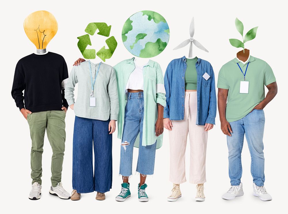 Environmentalist volunteers people, surreal environment remixed media psd