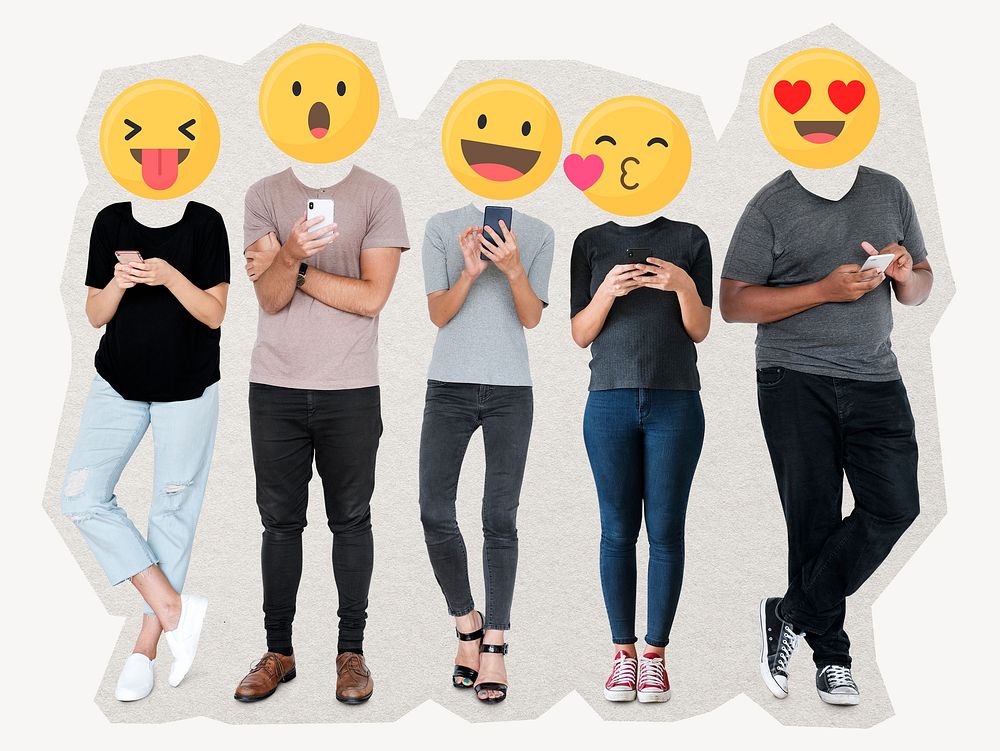 Emoticon people, social media addict remixed media