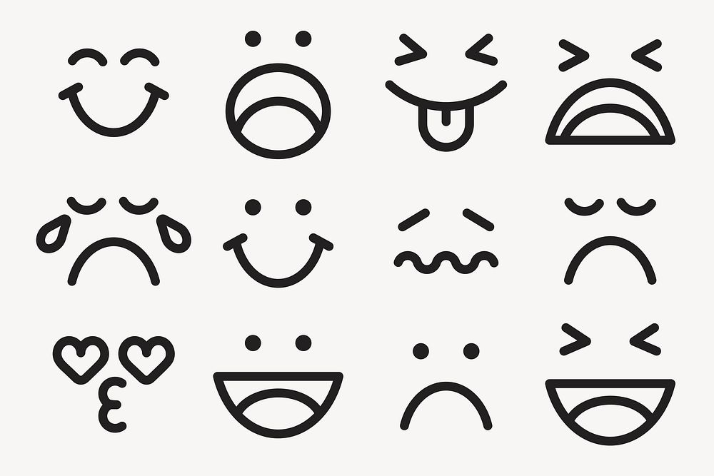 Cute emoticon sticker, facial expression set vector