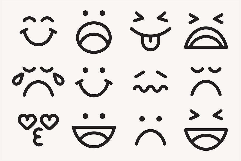 Cute emoticon sticker, facial expression set psd