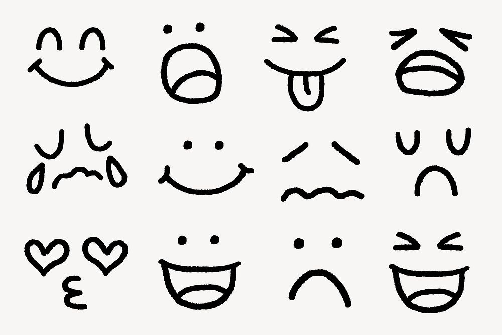 Cute emoticon doodle sticker set vector