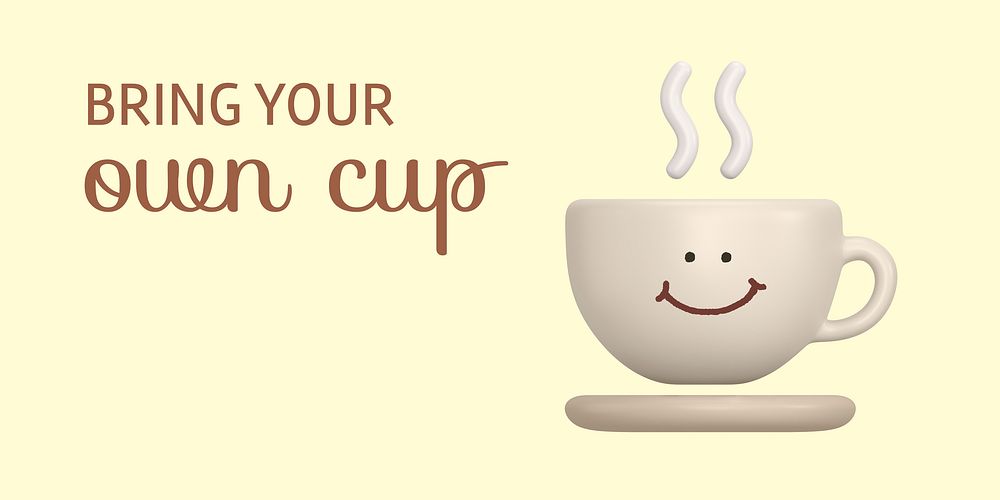 Smiling cup Twitter ad template, sustainable quote vector
