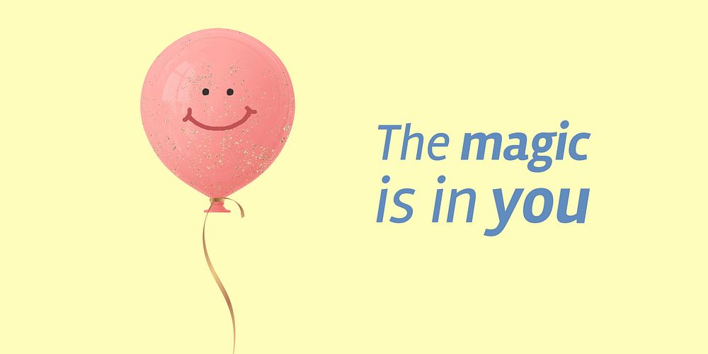 Pink balloon Twitter ad template, positive quote vector