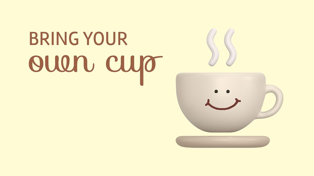 3D coffee cup banner template, sustainable quote vector