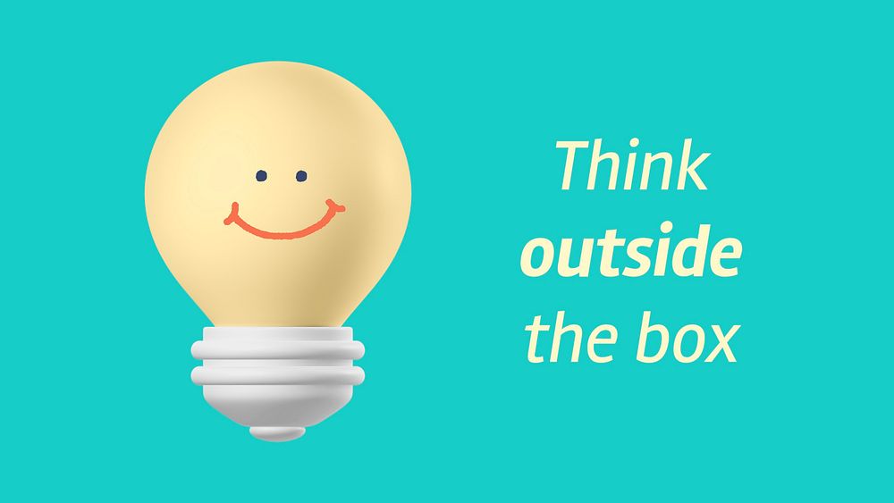 Smiling light bulb banner template, think outside the box quote vector