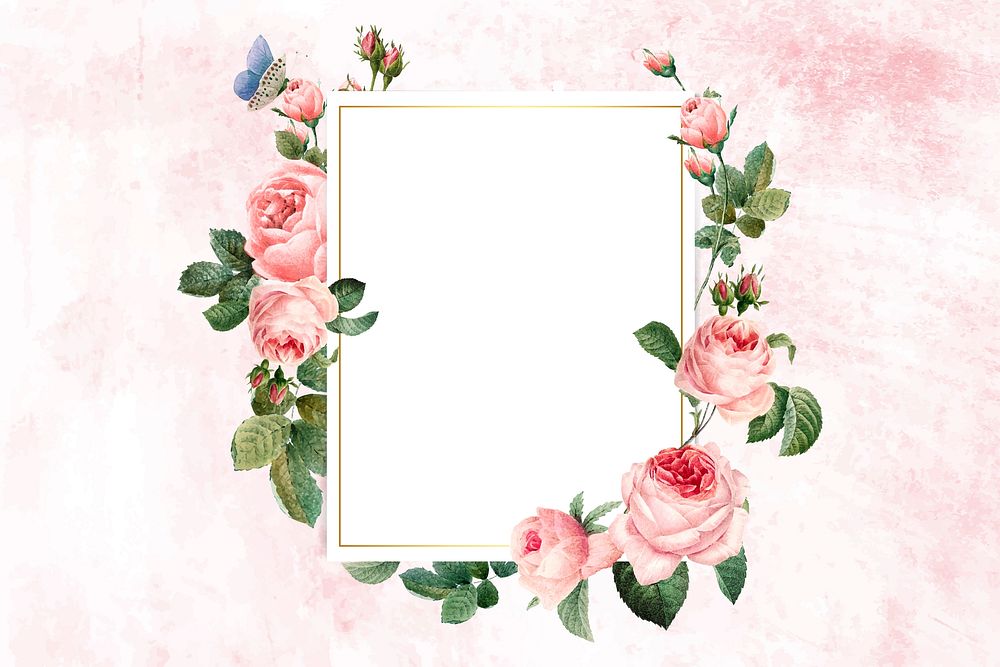 Floral rectangular frame on a pink concrete wall vector