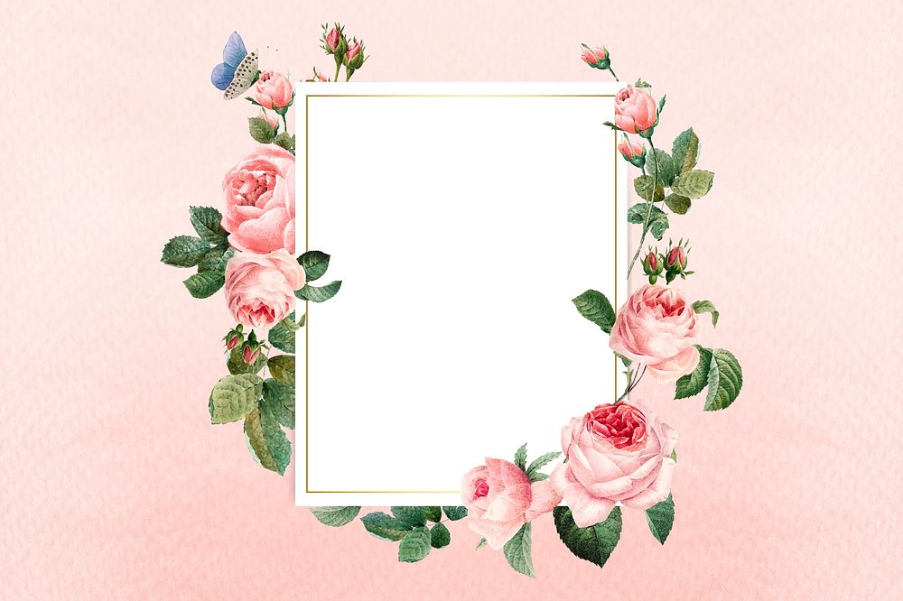 Floral rectangular frame on a paper background illustration