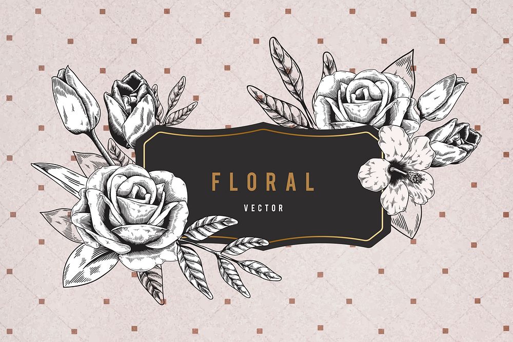 Floral frame on brown grid background vector