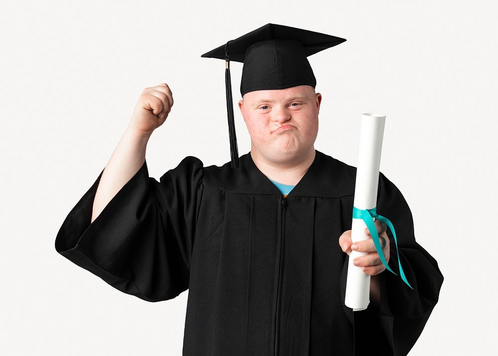 Down syndrome graduate sticker, education isolated image psd
