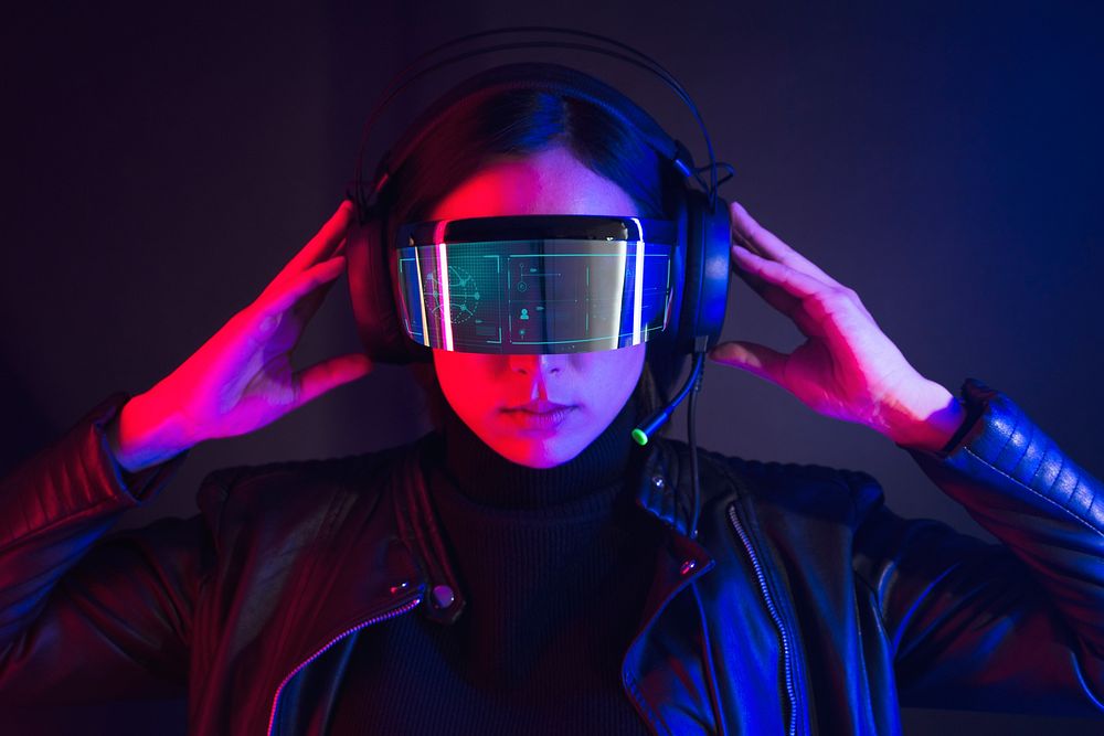 Woman with smart glasses mockup gaming technology