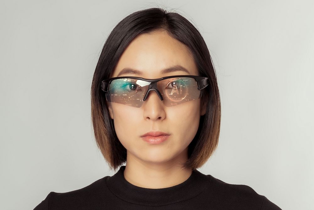 Woman wearing a vr glass futuristic technology