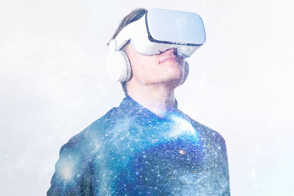 Man with a white VR headset smart technology